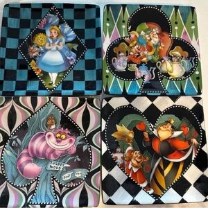 Disney Parks Alice in Wonderland Ceramic 6” Dessert Plate Set of 4 Square